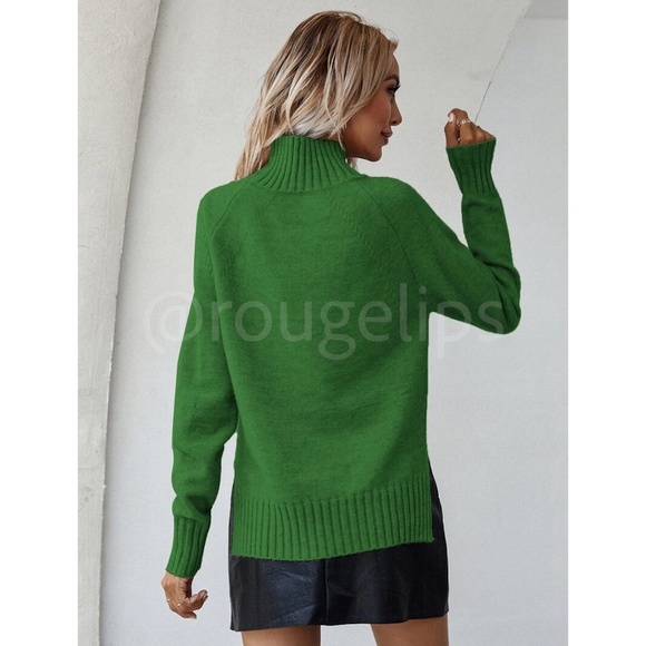 Forrest Green Knit Turtleneck Pullover Sweater Long Sleeve Side Slits - Picture 6 of 9